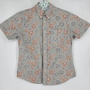 Jack Spade Shirt Men Large Gray Floral Reverse Print Short Sleeve Button‎ Up